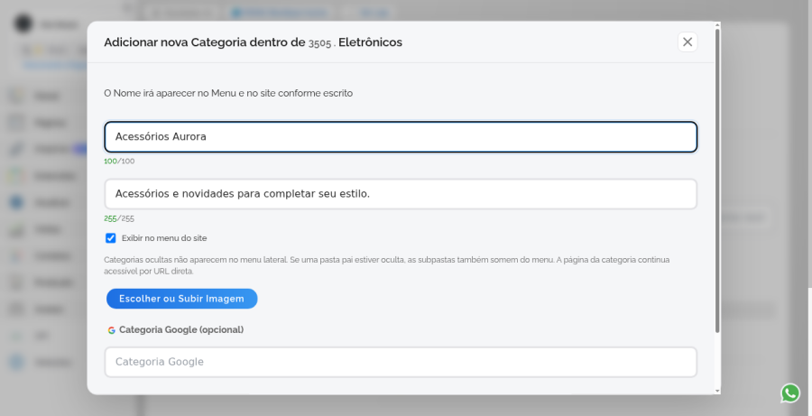Formulário para adicionar categoria