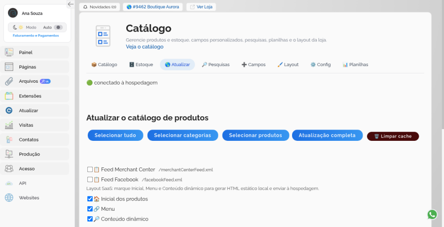 Aba Atualizar do Catálogo