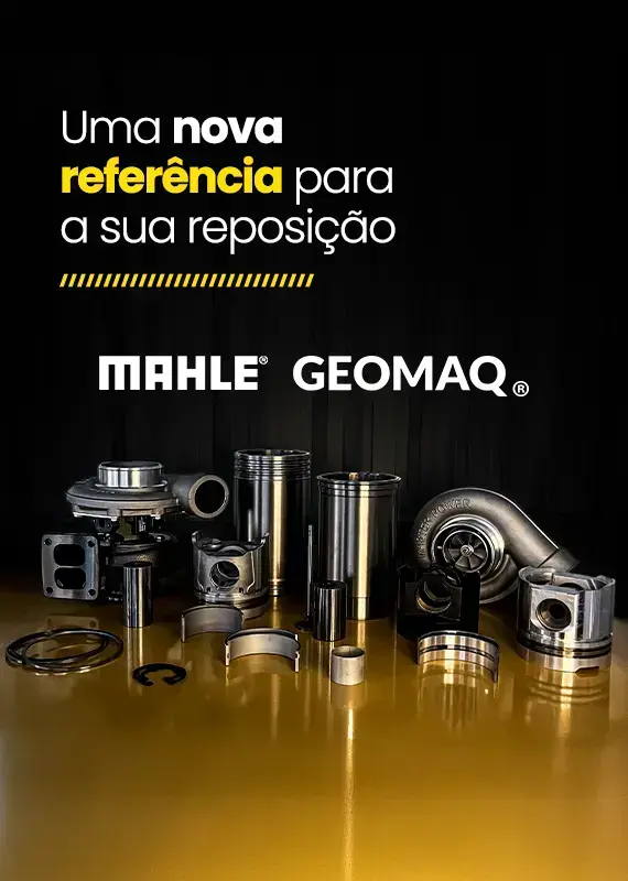 Banner MAHLE e Geomaq com componentes para reposição e a frase: Uma nova referência para a sua reposição