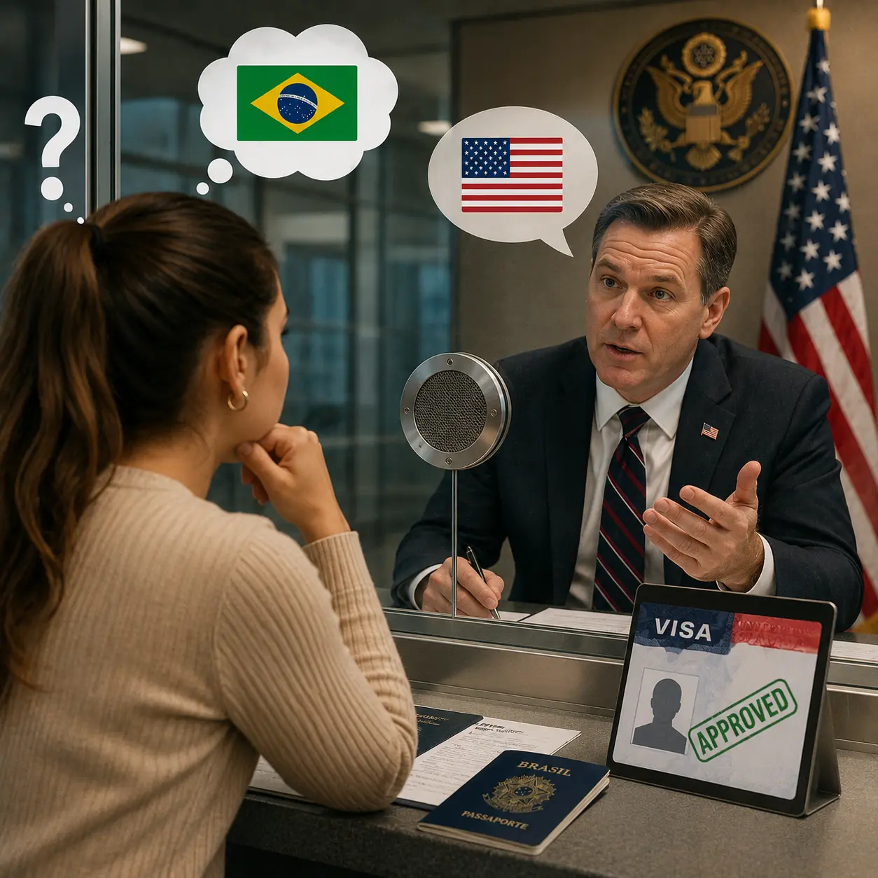Imagem ilustrativa para o artigo A entrevista para o visto americano é em inglês? da Now Vistos