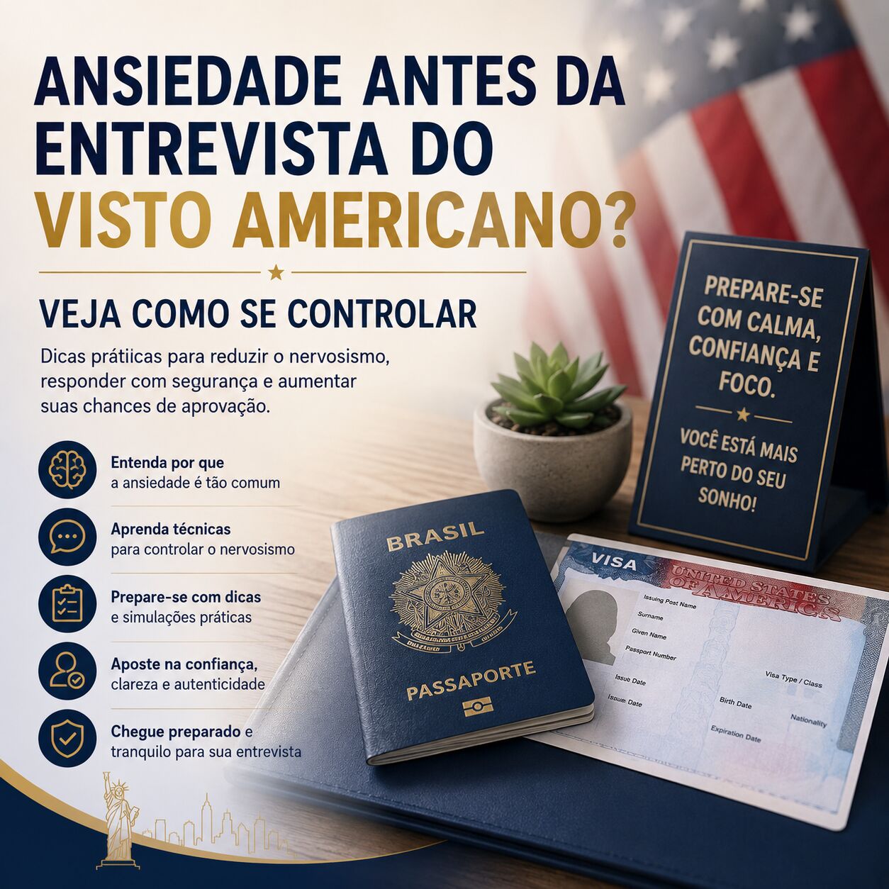 Imagem ilustrativa para o artigo Ansiedade Antes da Entrevista do Visto Americano? Veja Como se Controlar da Genuína Conexão