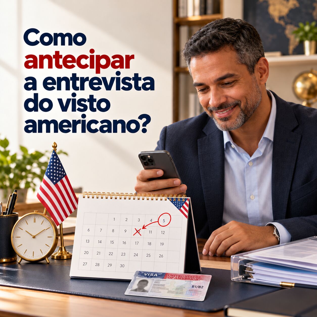 Imagem ilustrativa para o artigo Como antecipar a entrevista do visto americano? da Now Vistos
