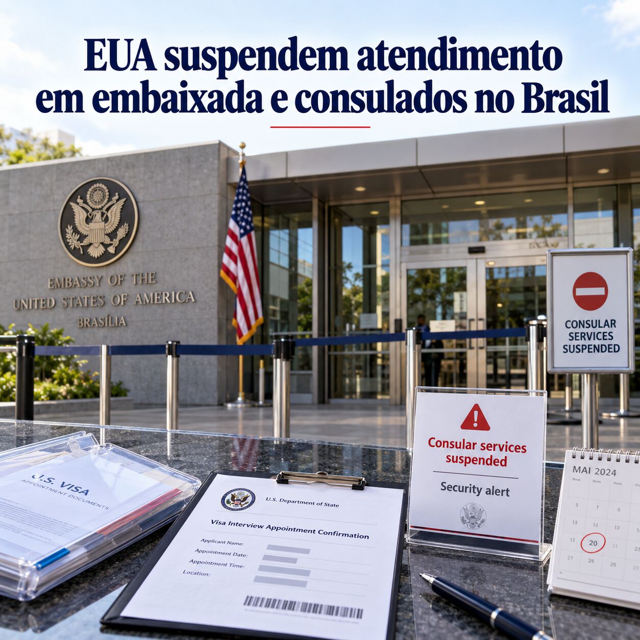 Imagem ilustrativa para o artigo EUA suspendem atendimento em embaixada e consulados no Brasil da Now Vistos