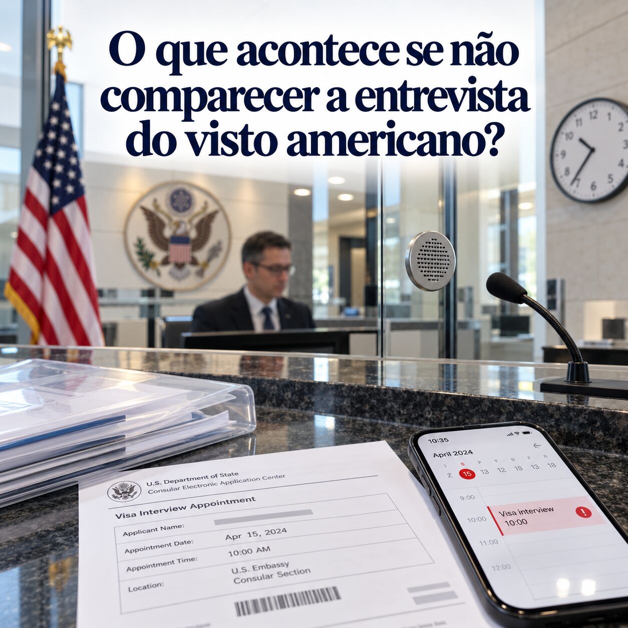 Imagem ilustrativa para o artigo O que acontece se não comparecer a entrevista do visto americano da Now Vistos