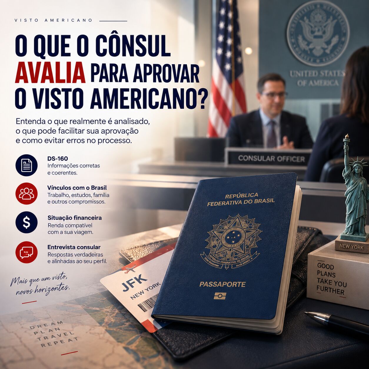 Imagem ilustrativa para o artigo O que o cônsul avalia para aprovar o visto americano? da Now Vistos