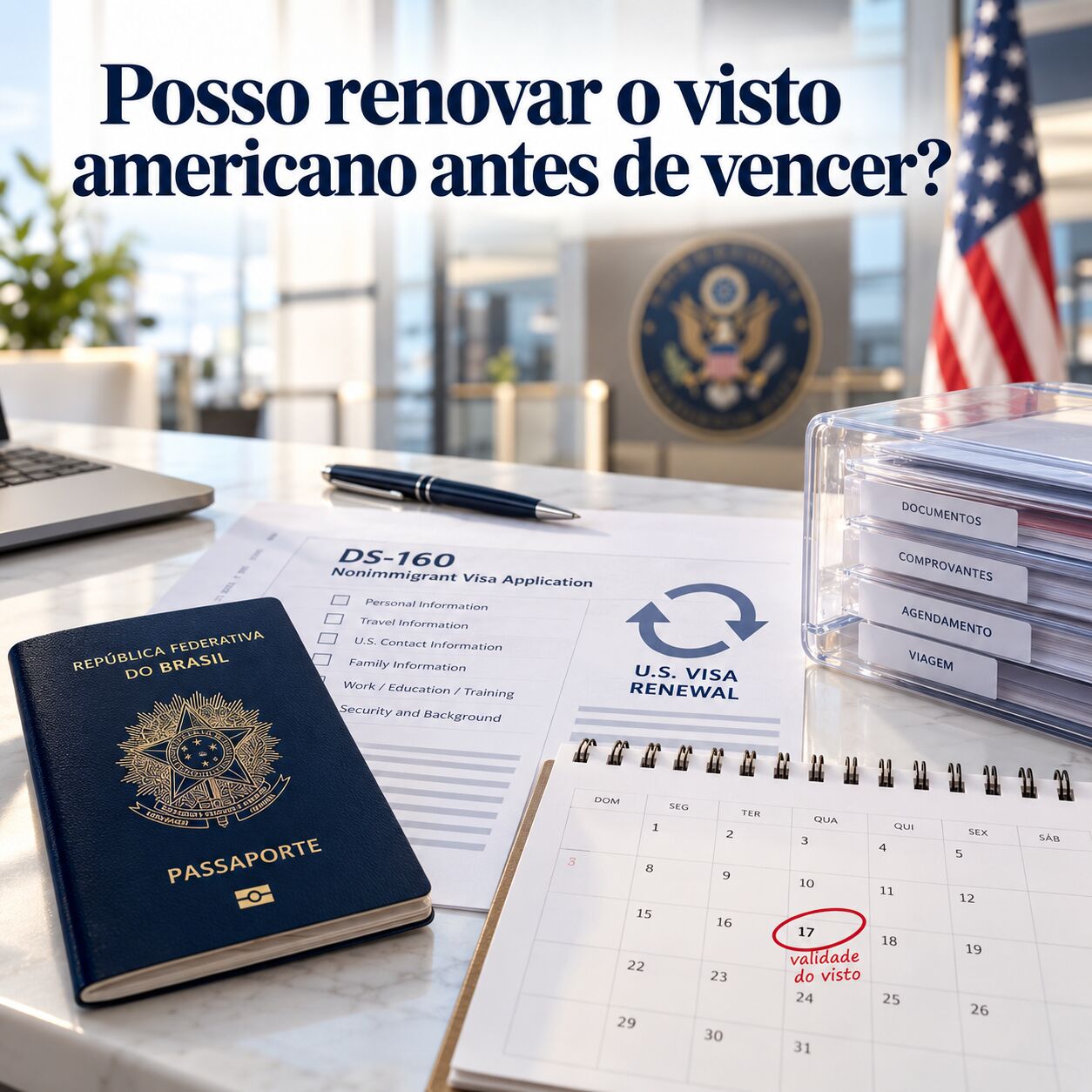 Imagem ilustrativa para o artigo Posso renovar o visto americano antes de vencer? da Now Vistos