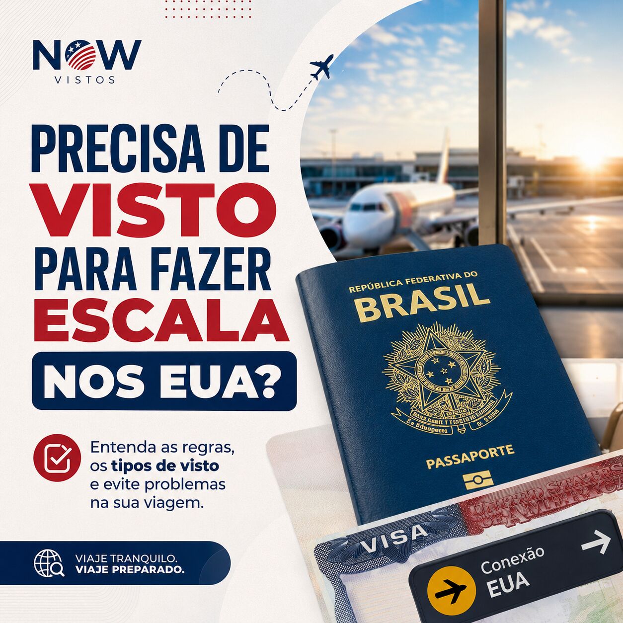 Imagem ilustrativa para o artigo Precisa de visto para fazer escala nos EUA? da Now Vistos