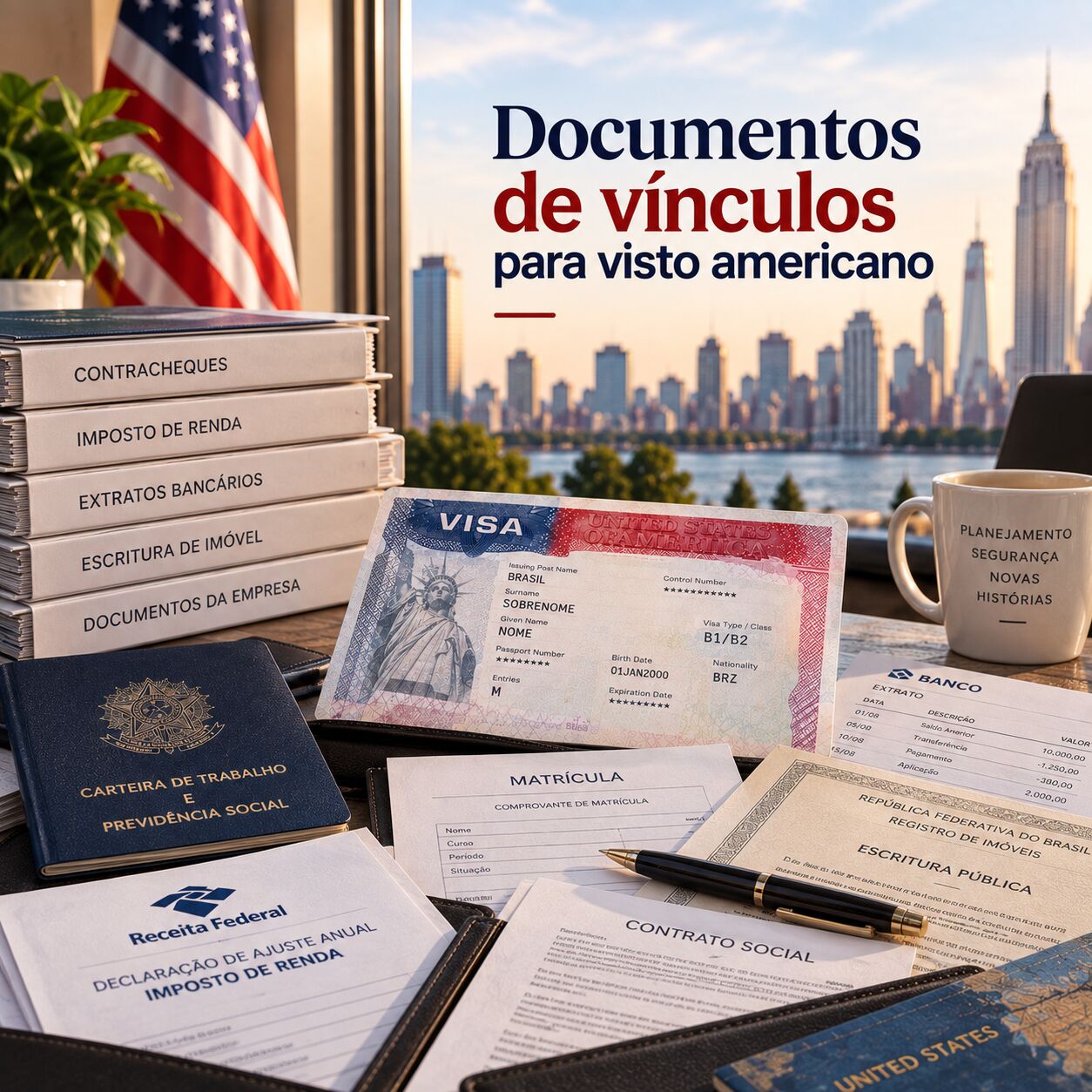 Imagem ilustrativa para o artigo Quais documentos comprovam vínculo com o Brasil para o visto americano? da Now Vistos