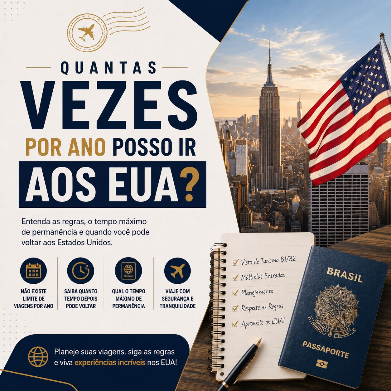 Imagem ilustrativa para o artigo Quantas vezes por ano posso ir aos EUA? da Genuína Conexão