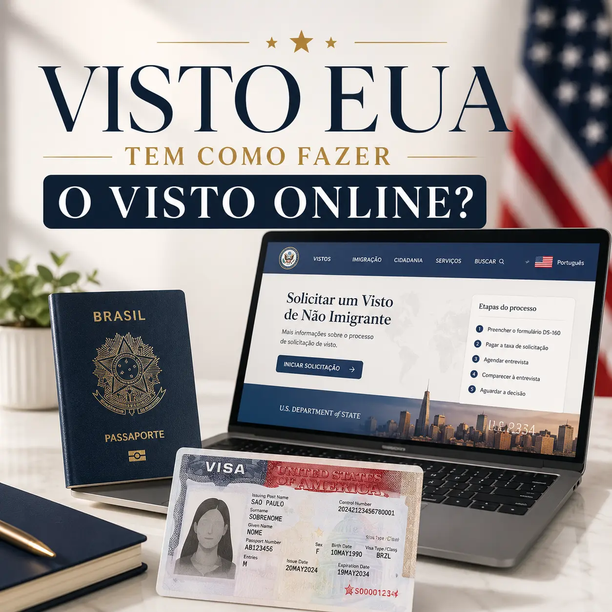 Imagem ilustrativa para o artigo Visto EUA - Tem como fazer o visto online? da Now Vistos
