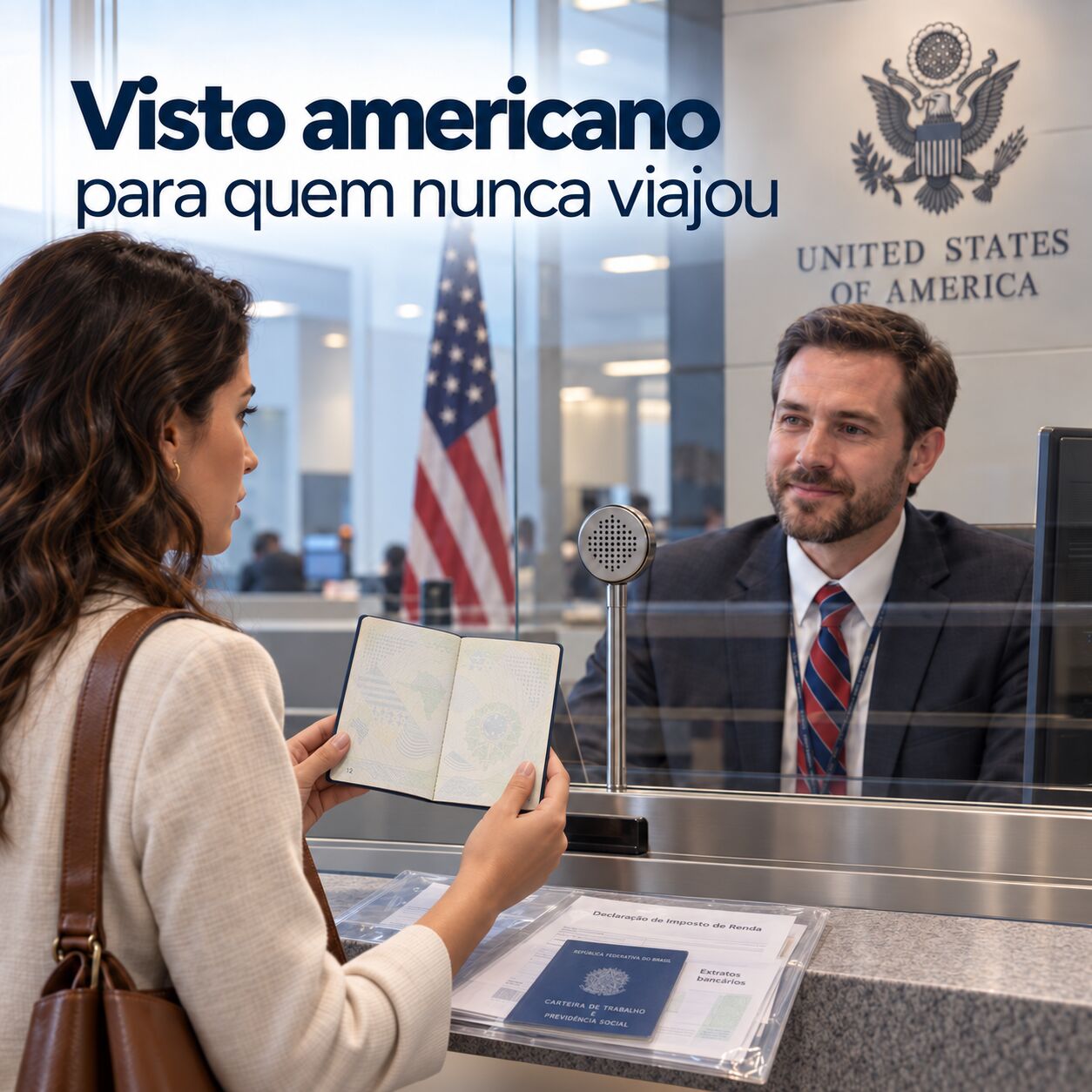 Imagem ilustrativa para o artigo Visto americano para quem nunca viajou: é mais difícil ser aprovado? da Now Vistos