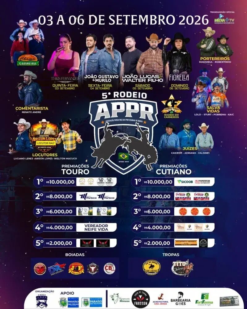Imagem ilustrativa da matéria Rodeio de Paraíso das Águas distribuirá R$ 60 mil em premiações e terá quatro dias de festa