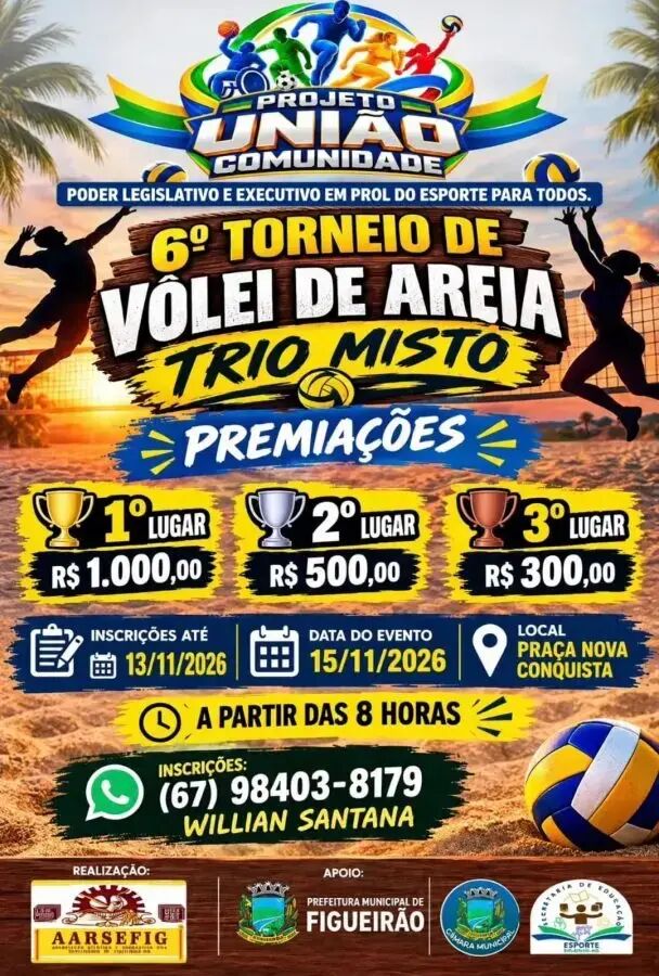 Ilustração da notícia Figueirão terá 6º Torneio de Vôlei de Areia com premiação de até R$ 1 mil da MS Todo dia