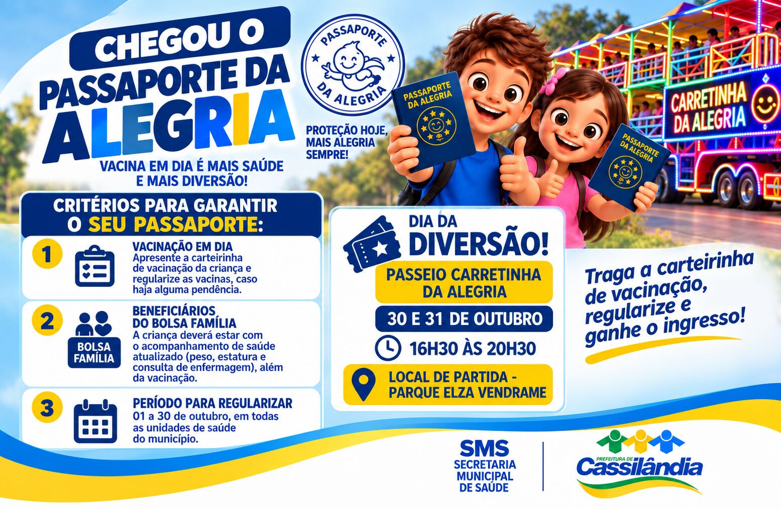 Ilustração da notícia Saúde e diversão: Cassilândia terá ação para atualizar vacinação das crianças e garantir Passaporte da Alegria da MS Todo dia