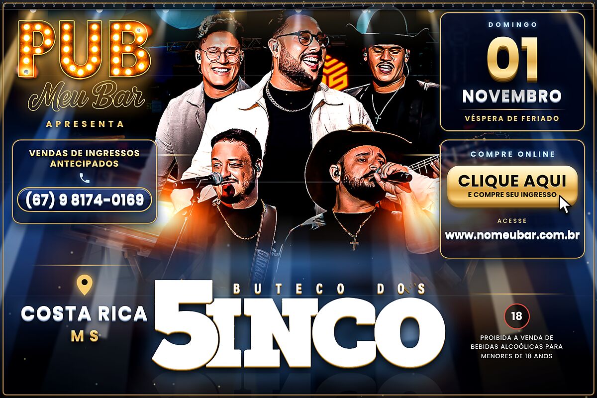 Ilustração da notícia Pub Meu Bar tem pagode, feijoada e Buteco dos 5inco no feriado em Costa Rica