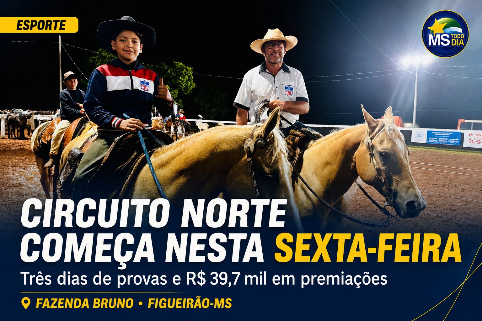 Ilustração da notícia Circuito Norte de Laço Comprido movimenta Figueirão a partir desta sexta-feira com quase R$ 40 mil em premiação da MS Todo dia