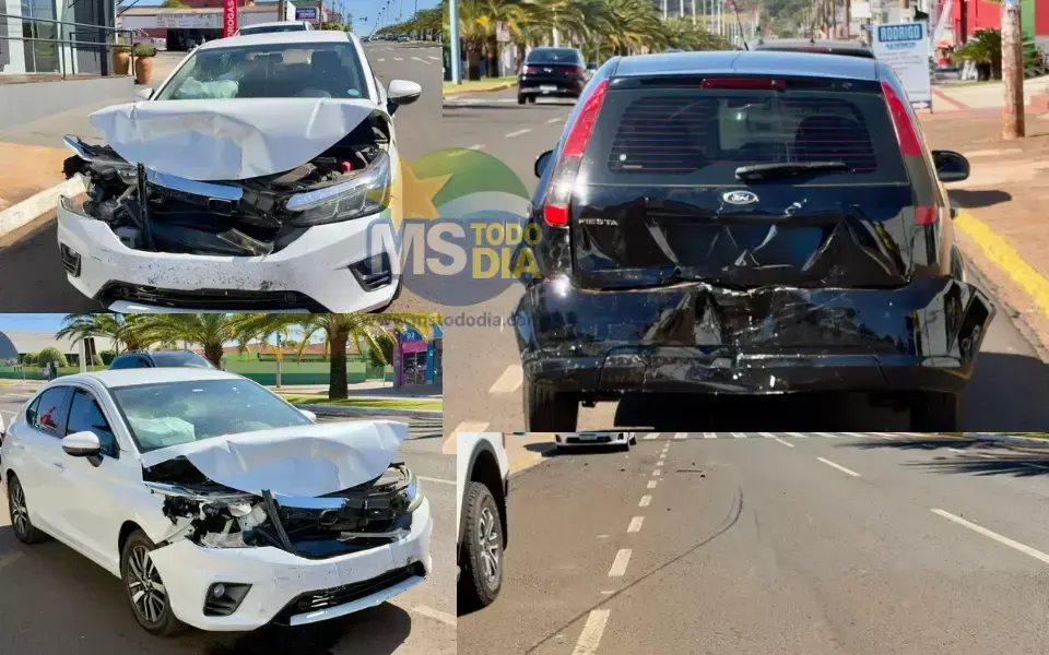 Imagem ilustrativa da matéria Honda City bate na traseira de Fiesta e deixa veículos destruídos na Avenida José Ferreira da Costa