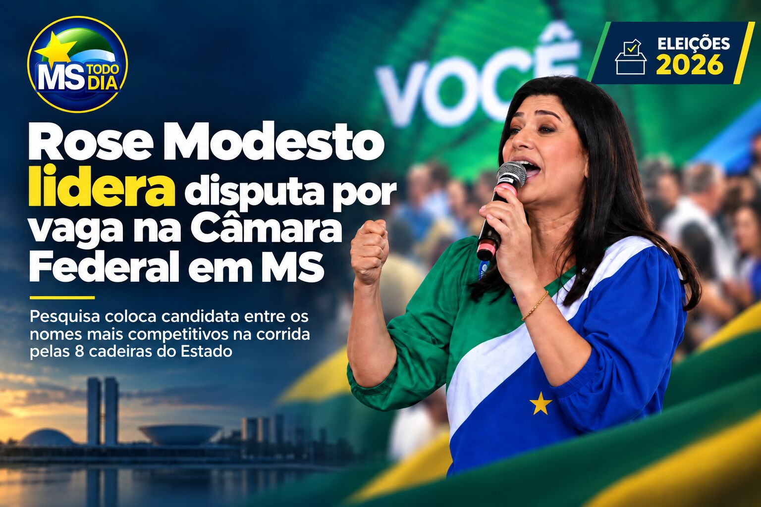Imagem ilustrativa da matéria Rose Modesto lidera corrida pelas oito vagas de MS na Câmara Federal, aponta pesquisa