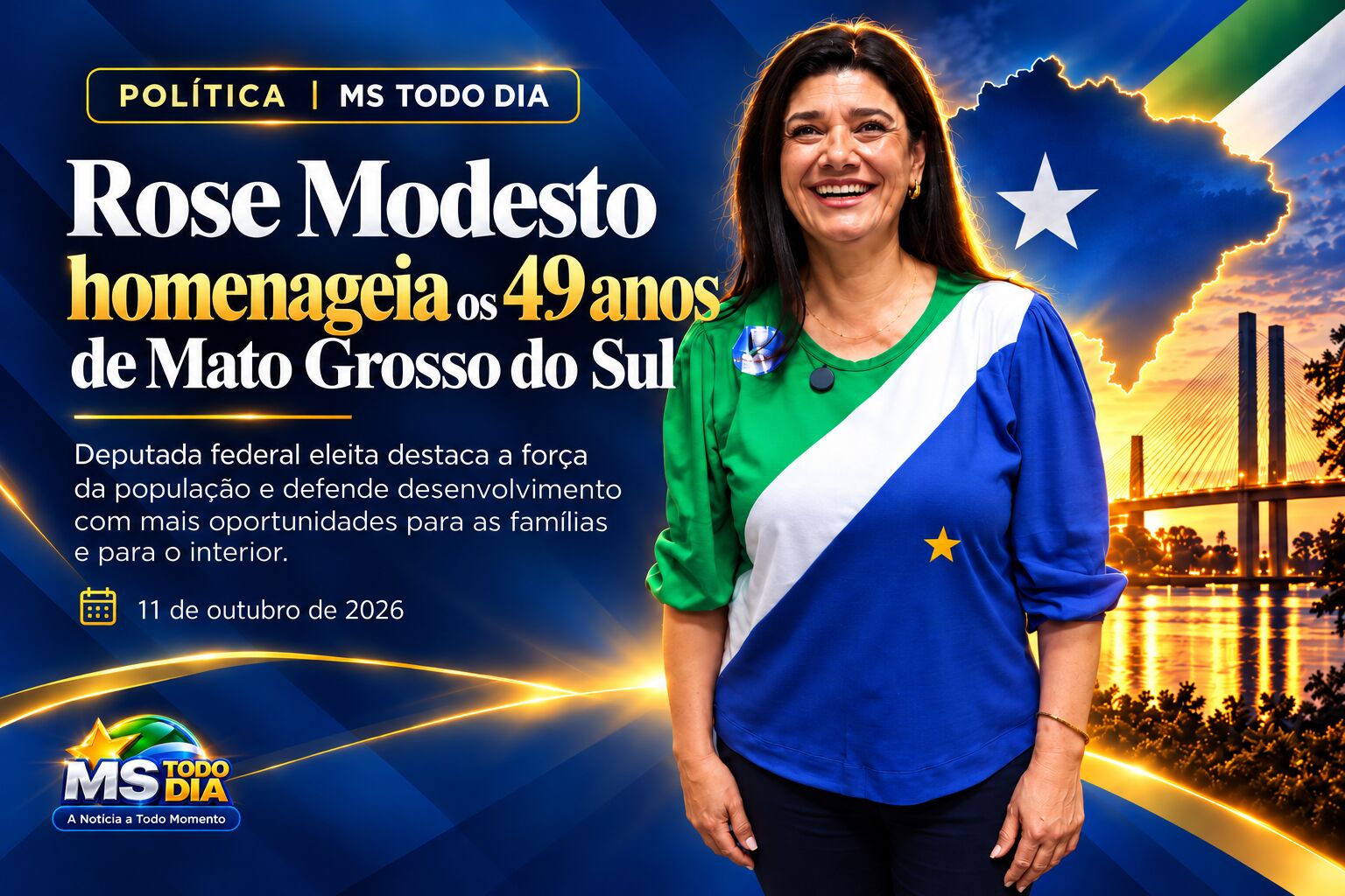 Imagem ilustrativa da matéria Rose Modesto celebra os 49 anos de Mato Grosso do Sul e projeta um futuro de oportunidades em cada município