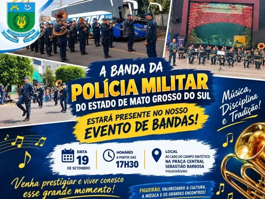 Imagem ilustrativa da matéria Banda da Polícia Militar se apresenta em Figueirão durante encontro de bandas