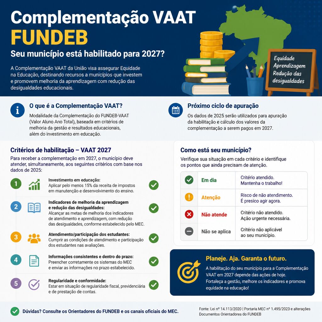 Imagem da notícia Complementação VAAT Fundeb - Seu município está habilitado para 2027?