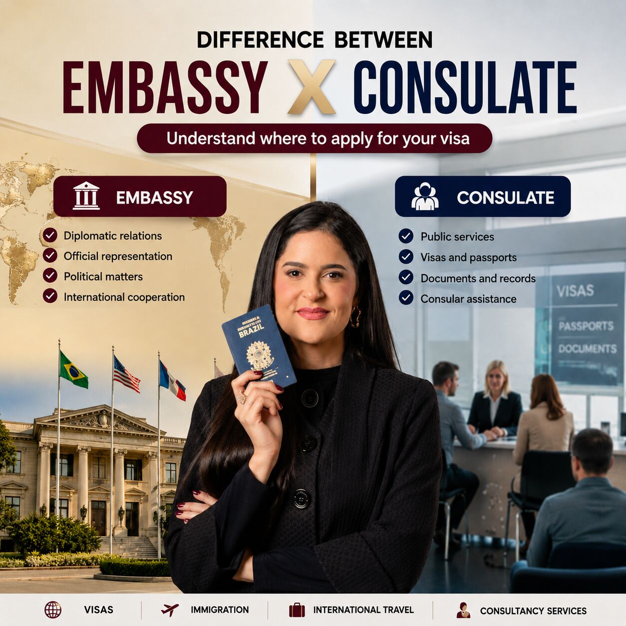 Imagem ilustrativa para o artigo Difference between an embassy and a consulate: a quick guide da Serian Vistos