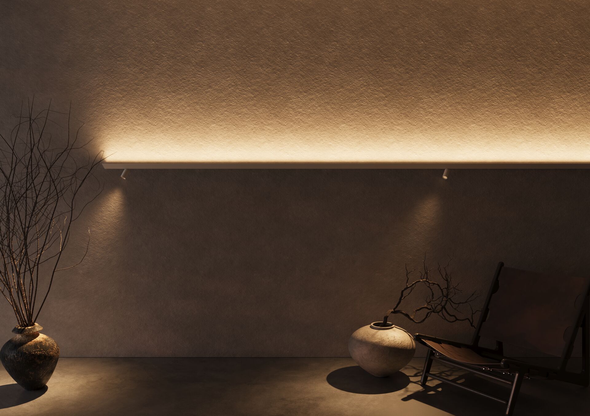 Ambiente minimalista com o FIT10 Wall e a iluminação acesa