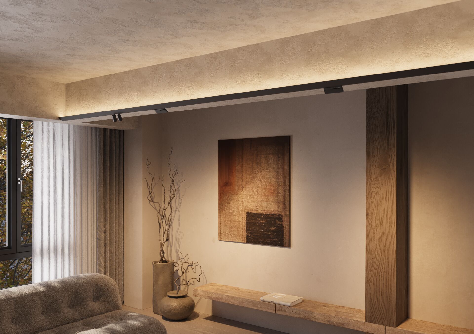 Sala com o FIT10 Wall no teto e a iluminação acesa