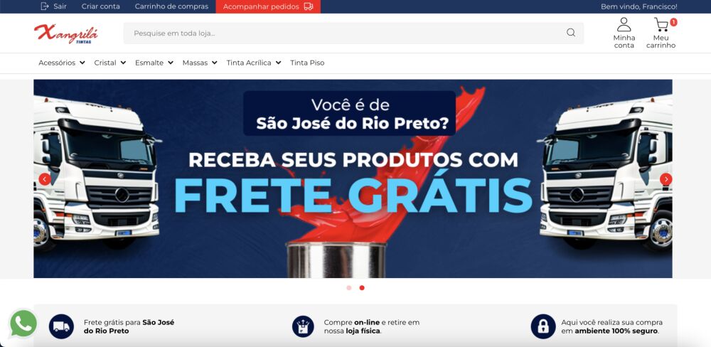 Página inicial da loja virtual Xangrilá Tintas, projeto da Eco Webdesign
