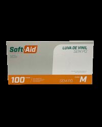 Imagem de Luva de Vinil sem Pó Tamanho M Soft Aid – Caixa com 100 Unidades