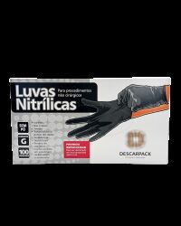 Imagem de Luva Nitrílica sem Pó Preta Tamanho G Descarpack – Caixa com 100 Unidades