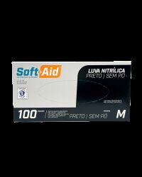 Imagem de Luva Nitrílica sem Pó Preta Tamanho M Soft Aid – Caixa com 100 Unidades