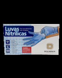 Imagem de Luva Nitrílica sem Pó Azul Tamanho G Descarpack – Caixa com 100 Unidades