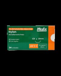 Imagem de Fio de Sutura Nylon 3-0 45 cm com Agulha 20 mm 3/8 Triangular Medix – Caixa com 24 Unidades