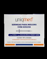 Imagem de Seringa para Insulina 0,5 mL com Agulha 6 mm 31G Uniqmed – Caixa com 100 Unidades