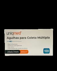 Imagem de Agulha para Coleta Múltipla 25 x 0,70 mm 22G (1 Pol) Uniqmed – Caixa com 100 Unidades