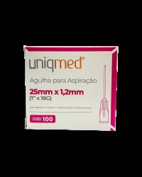 Imagem de Agulha para Aspiração 25 x 1,20 mm 18G Uniqmed – Caixa com 100 Unidades
