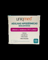 Imagem de Agulha Hipodérmica 20 x 0,55 mm 24G (3/4 Pol) Uniqmed – Caixa com 100 Unidades
