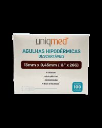 Imagem de Agulha Hipodérmica 13 x 0,45 mm 26G (1/2 Pol) Uniqmed – Caixa com 100 Unidades