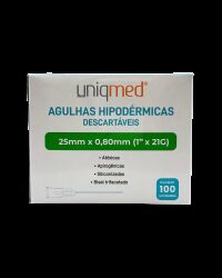 Imagem de Agulha Hipodérmica 25 x 0,80 mm 21G (1 Pol) Uniqmed – Caixa com 100 Unidades