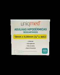 Imagem de Agulha Hipodérmica 13 x 0,30 mm 30G (1/2 Pol) Uniqmed – Caixa com 100 Unidades