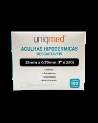 Imagem de Agulha Hipodérmica 25 x 0,70 mm 22G (1 Pol) Uniqmed – Caixa com 100 Unidades