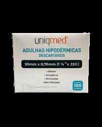 Imagem de Agulha Hipodérmica 30 x 0,70 mm 22G (1-1/4 Pol) Uniqmed – Caixa com 100 Unidades