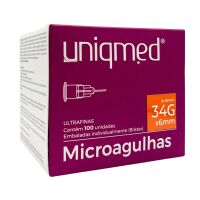 Imagem de Microagulha 34G x 6 mm Uniqmed - Caixa com 100 Unidades