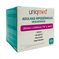 Imagem de Agulha Hipodérmica 20 x 0,55 mm 24G Uniqmed - Caixa com 100 Unidades