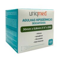 Imagem de Agulha Hipodérmica 30 x 0,80 mm 21G Uniqmed - Caixa com 100 Unidades