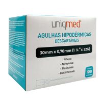Imagem de Agulha Hipodérmica 30 x 0,70 mm 22G Uniqmed - Caixa com 100 Unidades