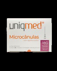 Imagem de Microcânula 18G 1,25 x 70 mm com Agulha Auxiliar 18G x 1” Uniqmed - Caixa com 24 Unidades