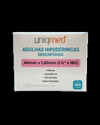 Imagem de Agulha Hipodérmica 40 x 1,20 mm 18G (1-1/2 Pol) Uniqmed – Caixa com 100 Unidades