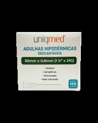 Imagem de Agulha Hipodérmica 30 x 0,80 mm 21G (1-1/4 Pol) Uniqmed – Caixa com 100 Unidades